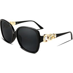 Womens Fashion Sunglasses Square Frame With Pearl Sparkling Eyes Protection